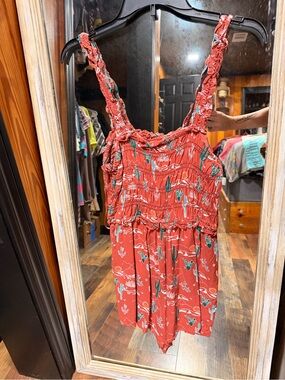 Rust Red Western Print Romper
